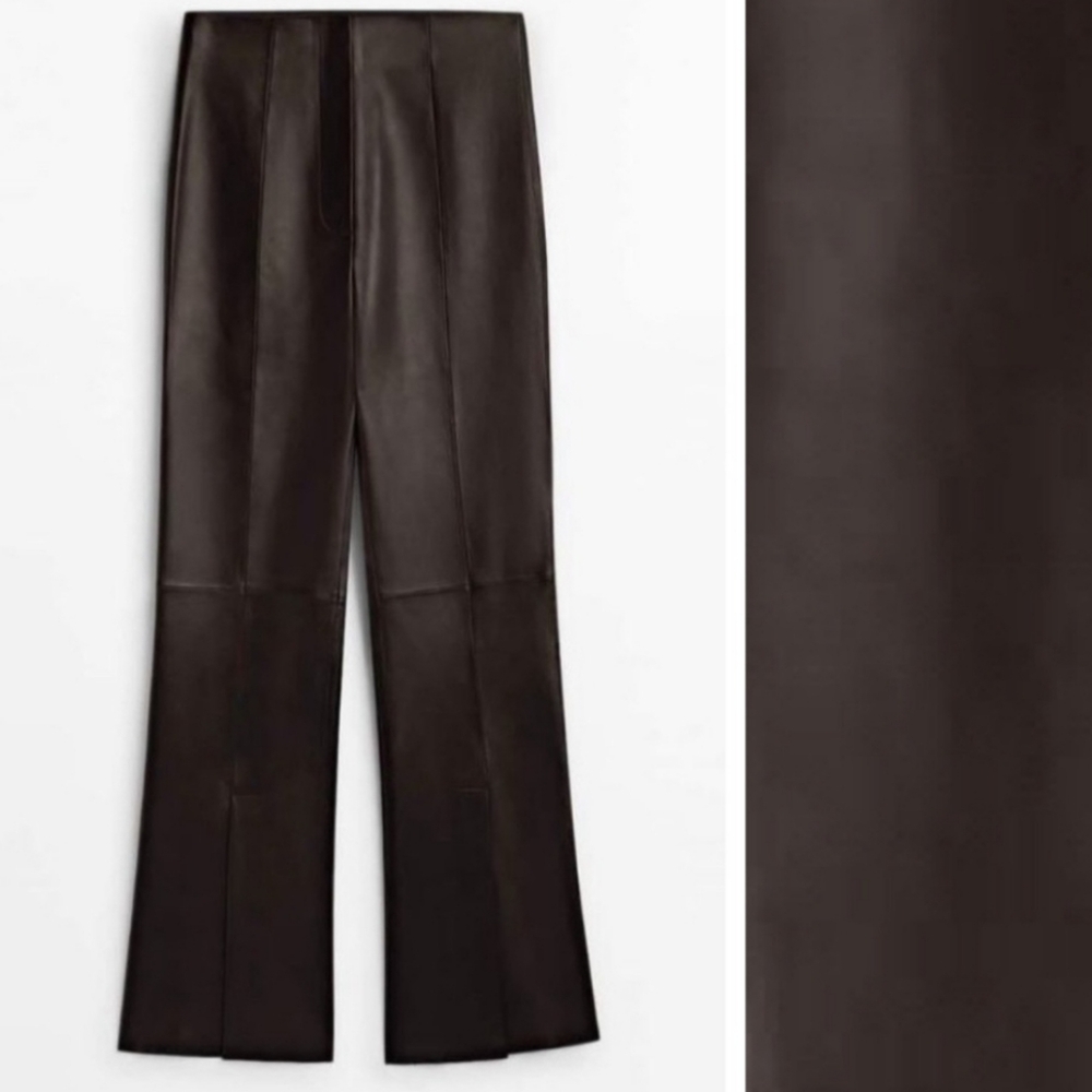 NEW Massimo Dutti Nappa Leather Brown Flared Trousers